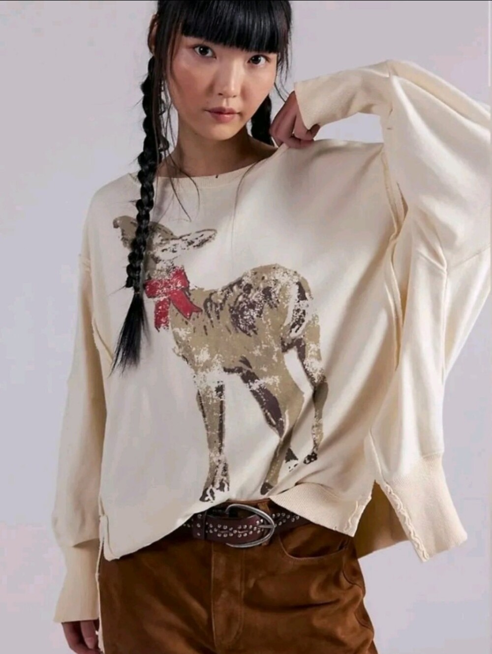 Free People NWTs Graphic Camden Pullover Casual Athleisure Deer Fest